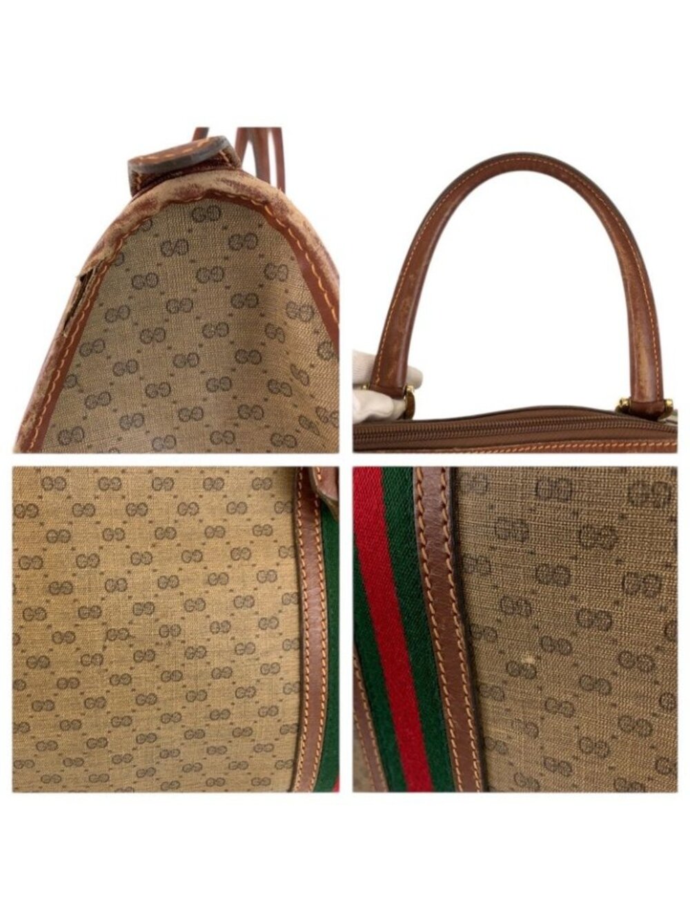Gucci Vintage Micro GG Sherry Line Brown Boston Bag - Picture 5 of 9